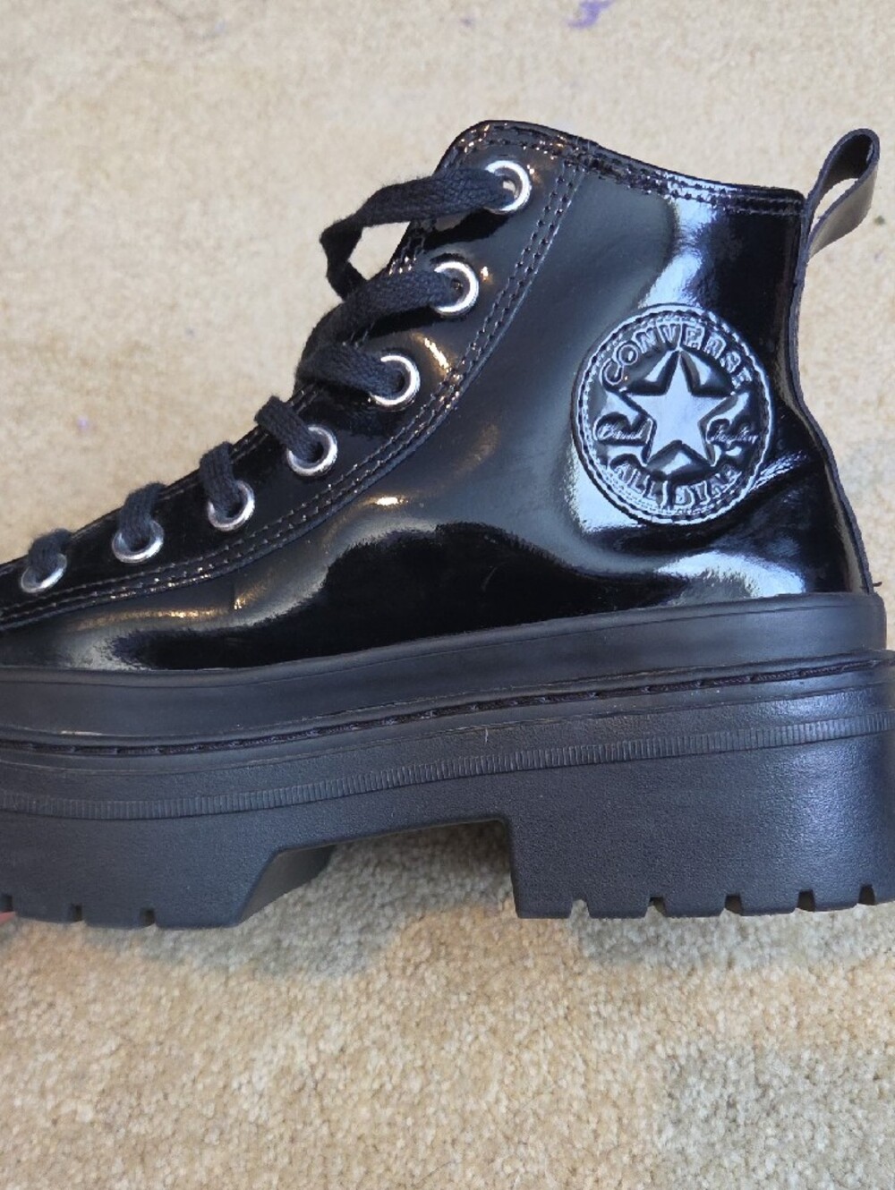 Converse Black Patent Platform Lace-Up Ankle Boots - Picture 10 of 12